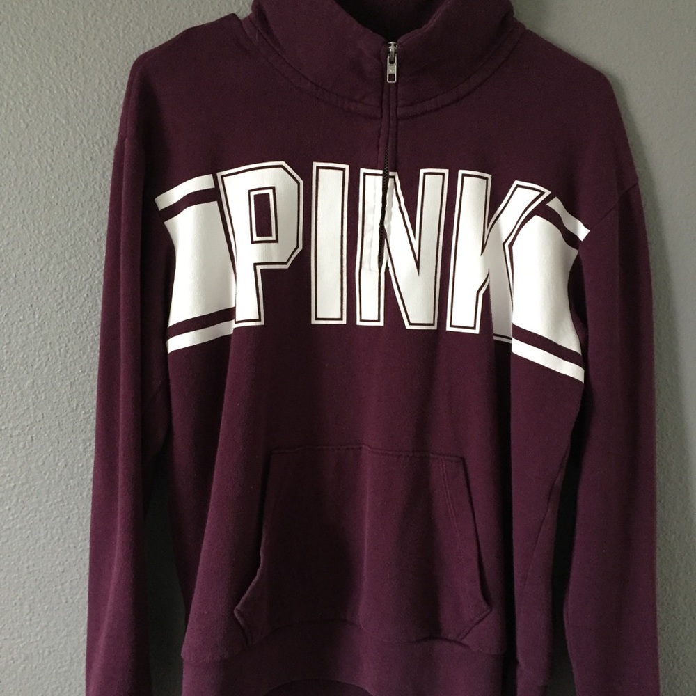 VS Pink Burgundy Zip Up Crew neck Sweater XS - Picture 6 of 8